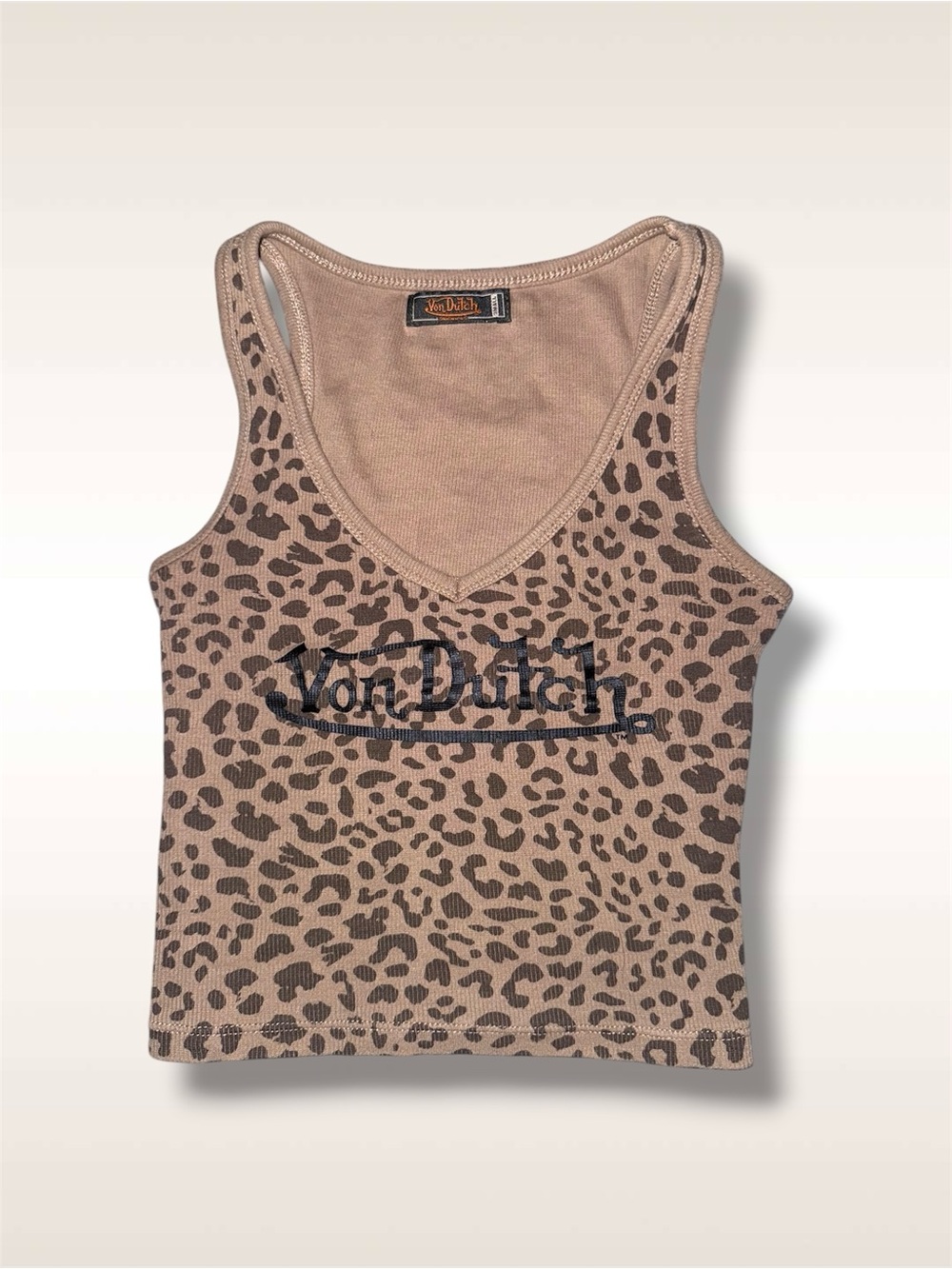 RARE Vintage Von Dutch Leopard Print Tank Top in Tan and Brown - Picture 1 of 5